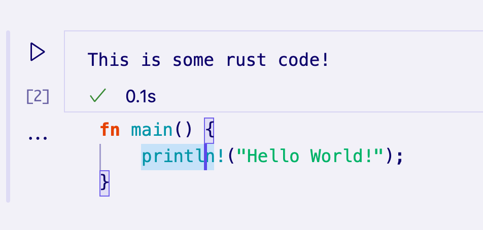 Notebook zeigt Rust-Code in einem integrierten Monaco-Editor