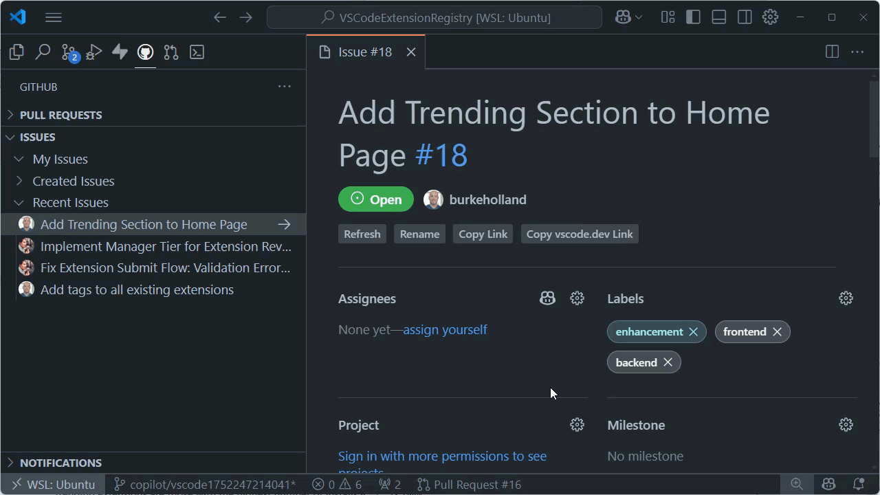 A GIF showing Copilot assigned to an issue from within VS Code