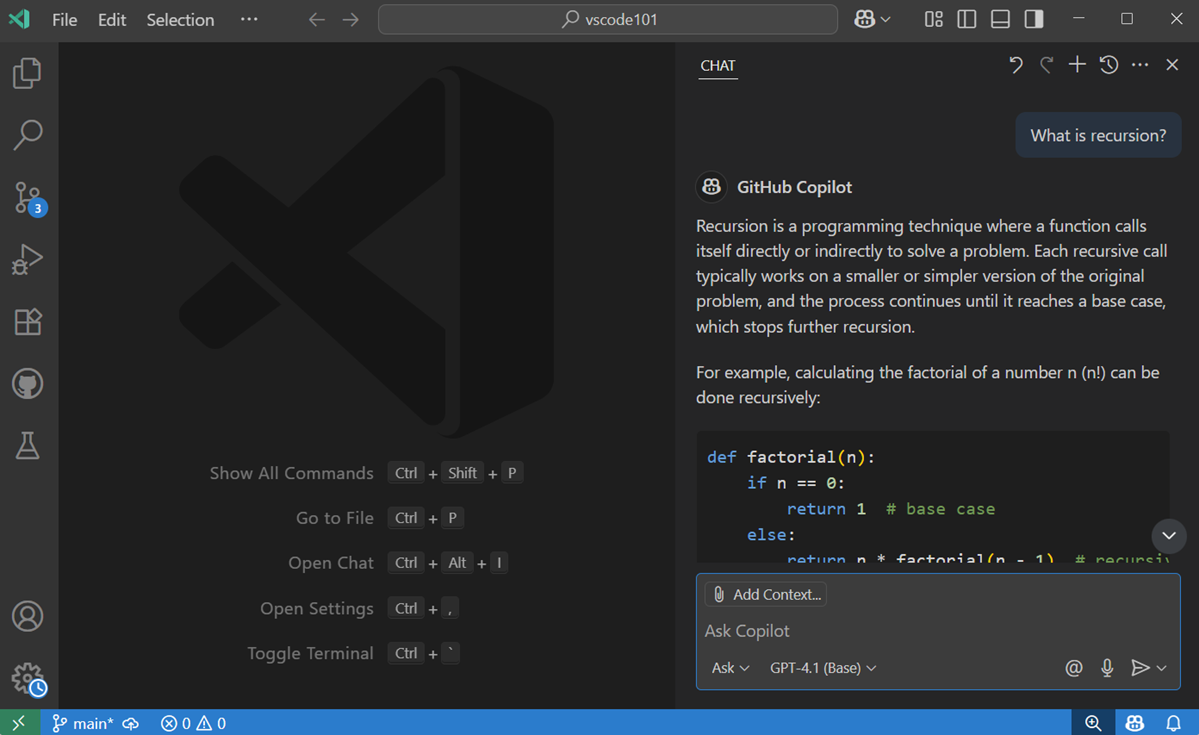 Screenshot of the Chat view