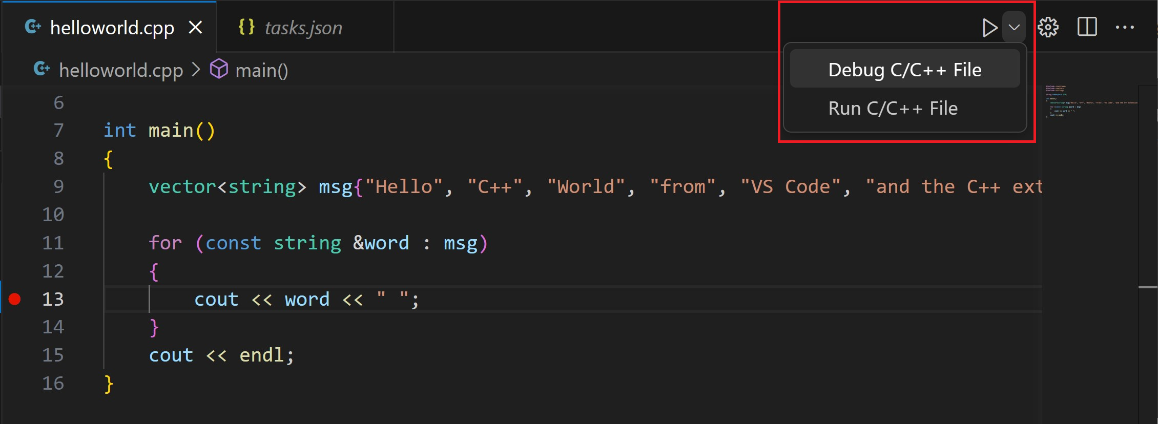 Screenshot des Dropdown-Menüs der Wiedergabetaste