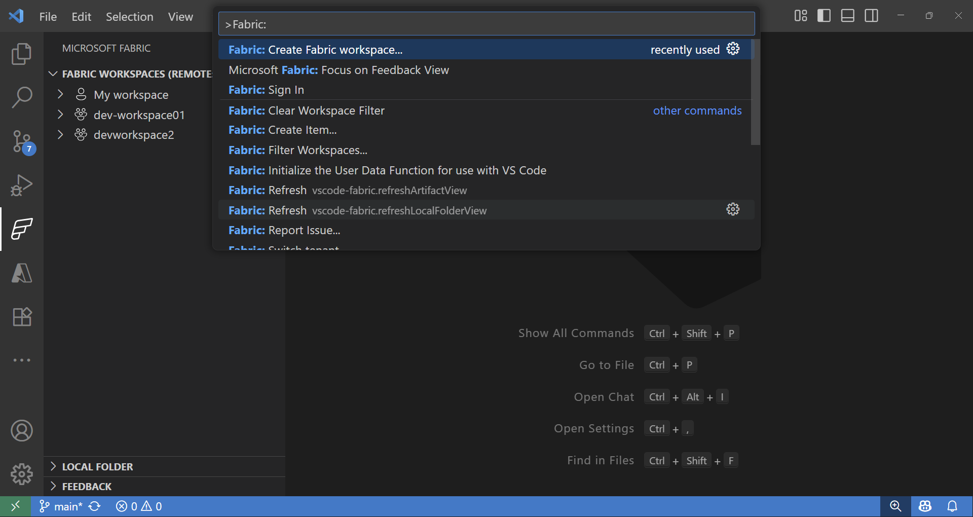 Diagram that shows all microsoft Fabric commands