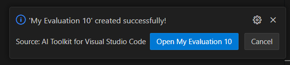 Screenshot showing the Open Evaluation dialog in AI Toolkit.
