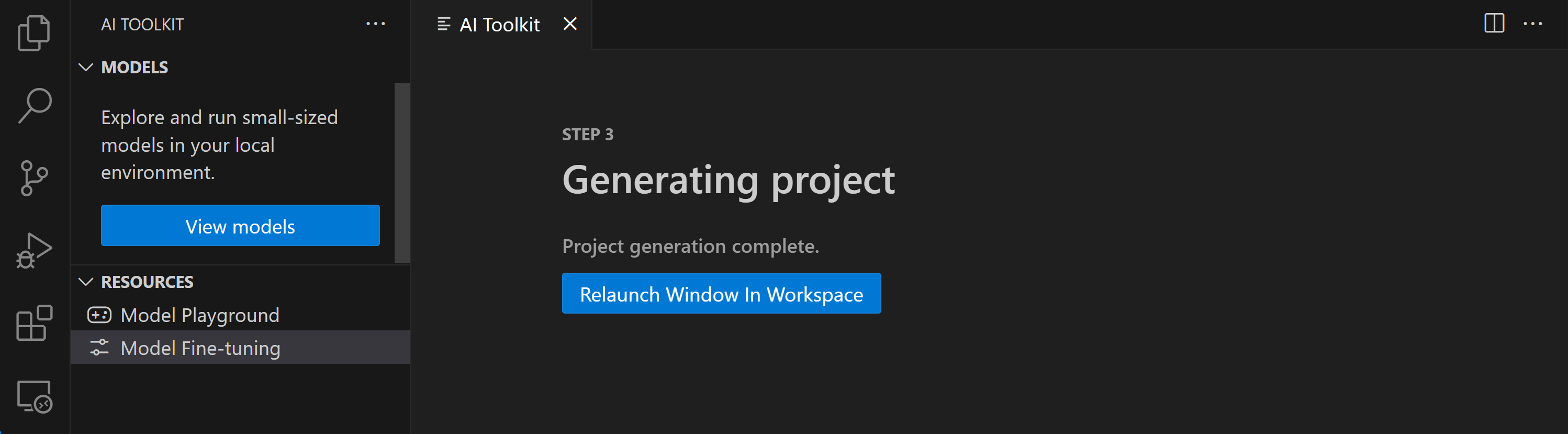 Panel: Projekt generieren