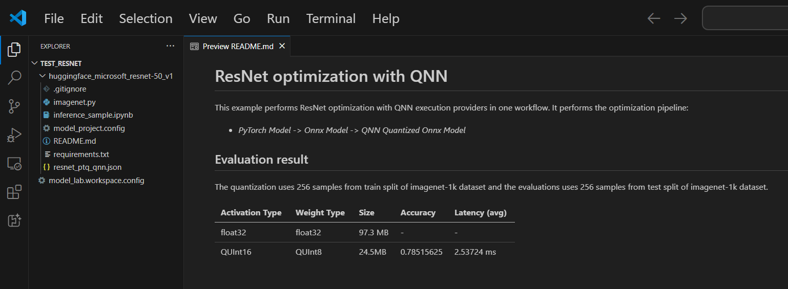 Screenshot, der die Modell-Readme-Datei zeigt.