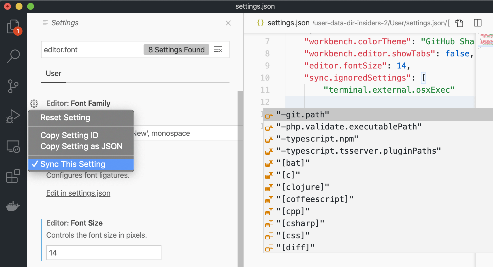 Ignorierte Einstellungen
