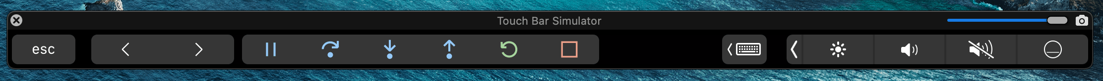 macOS Touch Bar-Icons während des Debuggens mit mehr Steuerelementen