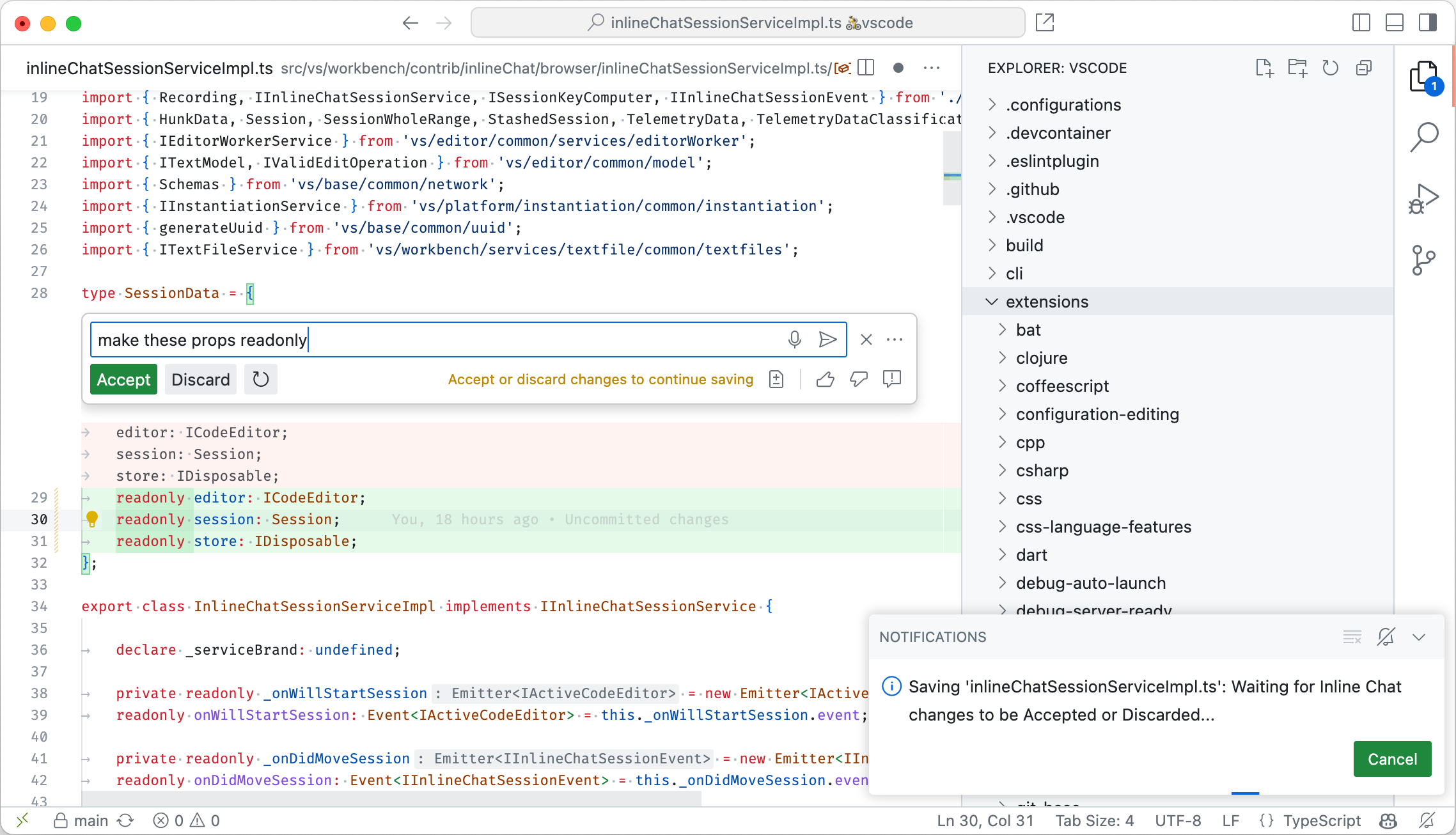 Inline Chat Speichereinwilligungsnachricht.