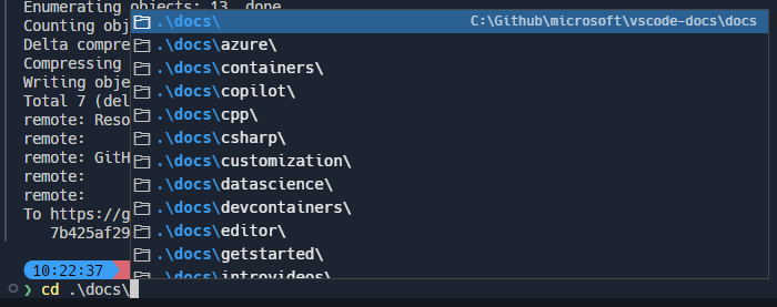 cd in docs wird docs als Top-Ergebnis anzeigen.